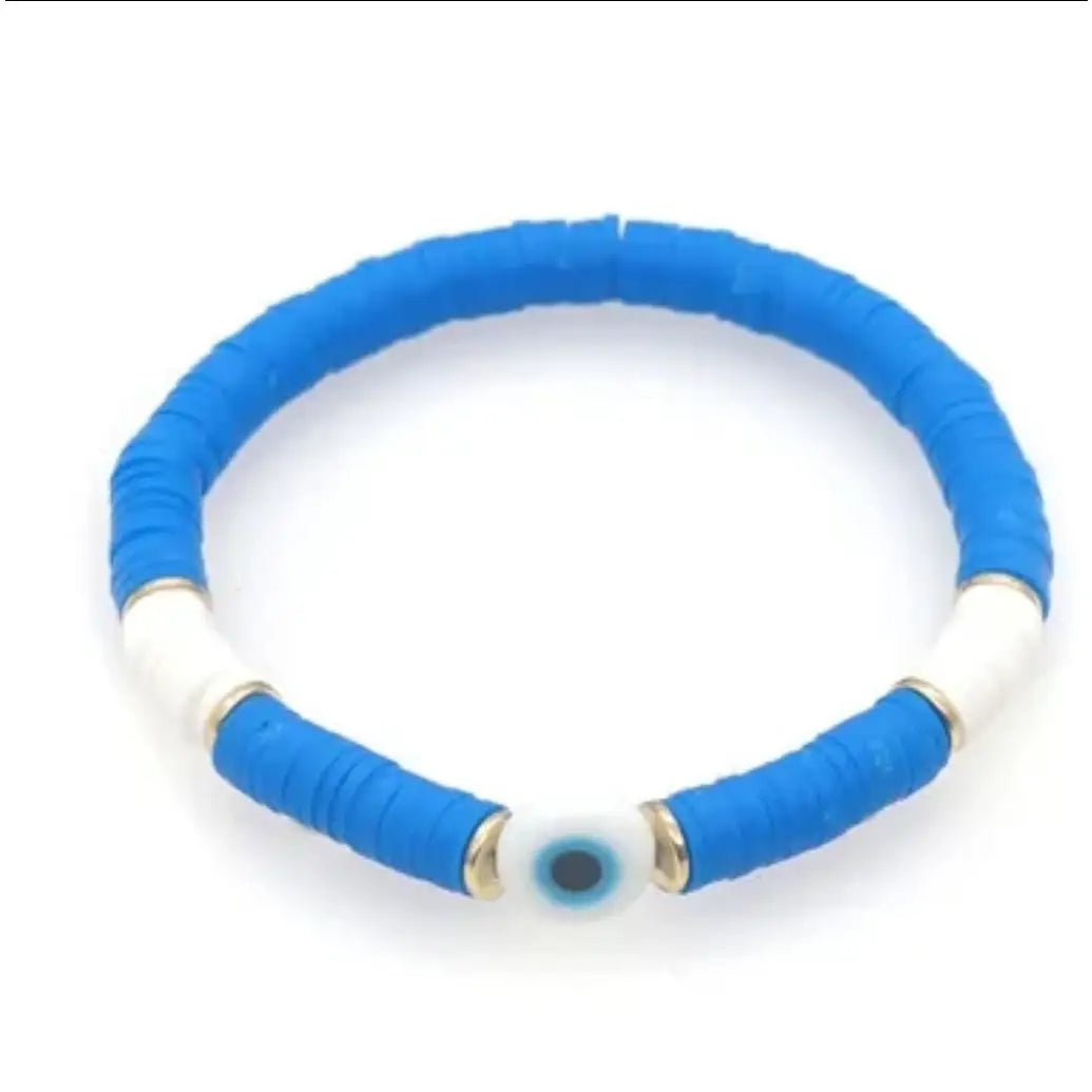 Heishi Clay Bead Bracelet with Evil Eye 🧿 Charm