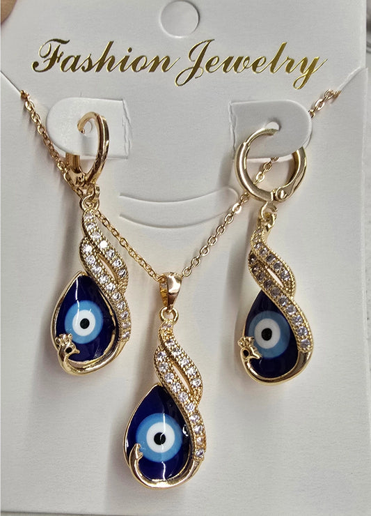 Evil Eye 🧿 Necklace & Earrings Set - Gold Plated