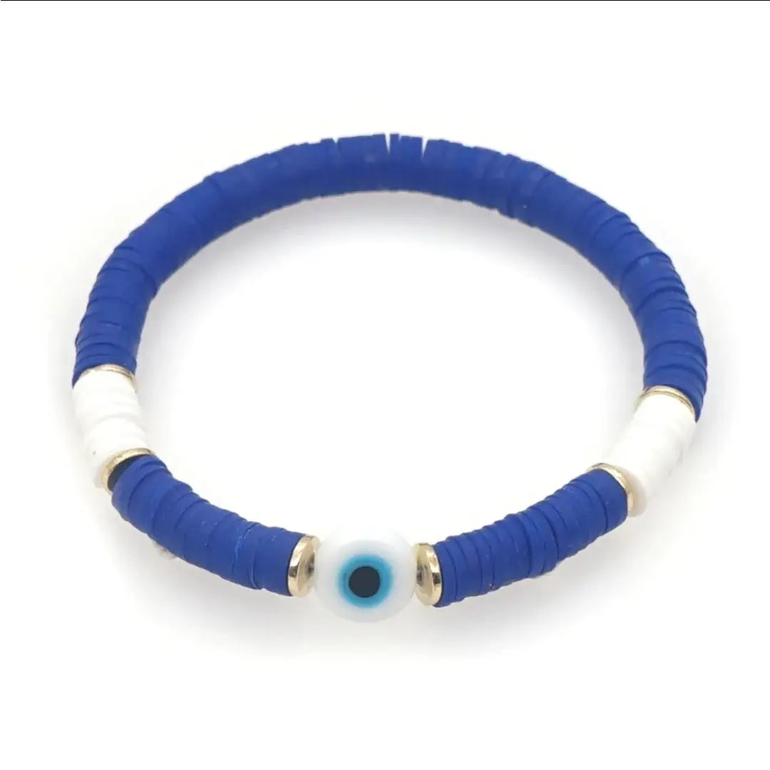 Heishi Clay Bead Bracelet with Evil Eye 🧿 Charm