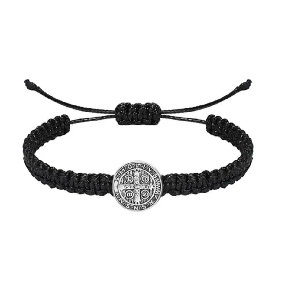 Saint Benedict Braided Adjustable Bracelet with Medal Charm (Assorted Colors)