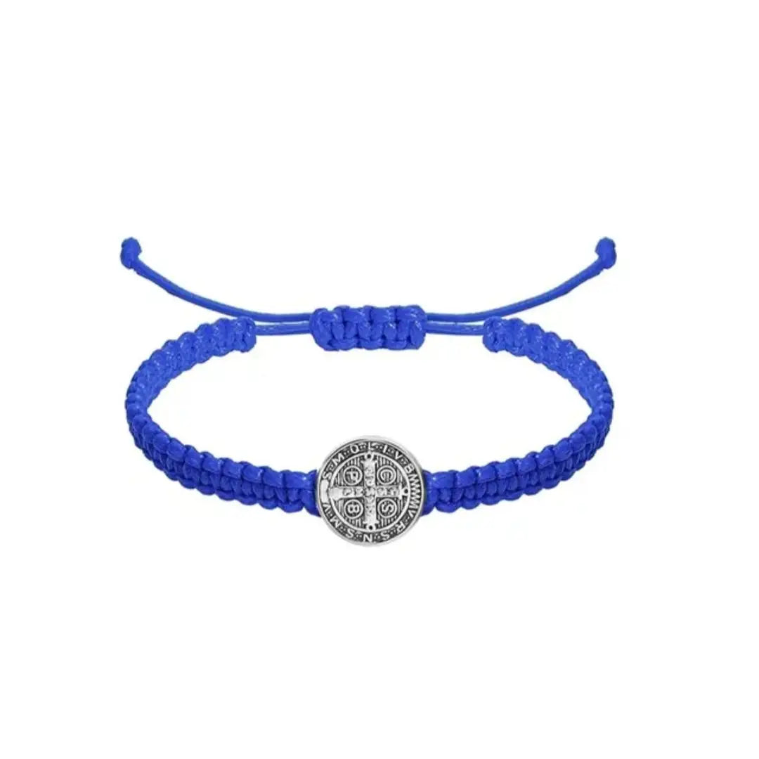 Saint Benedict Braided Adjustable Bracelet with Medal Charm (Assorted Colors)