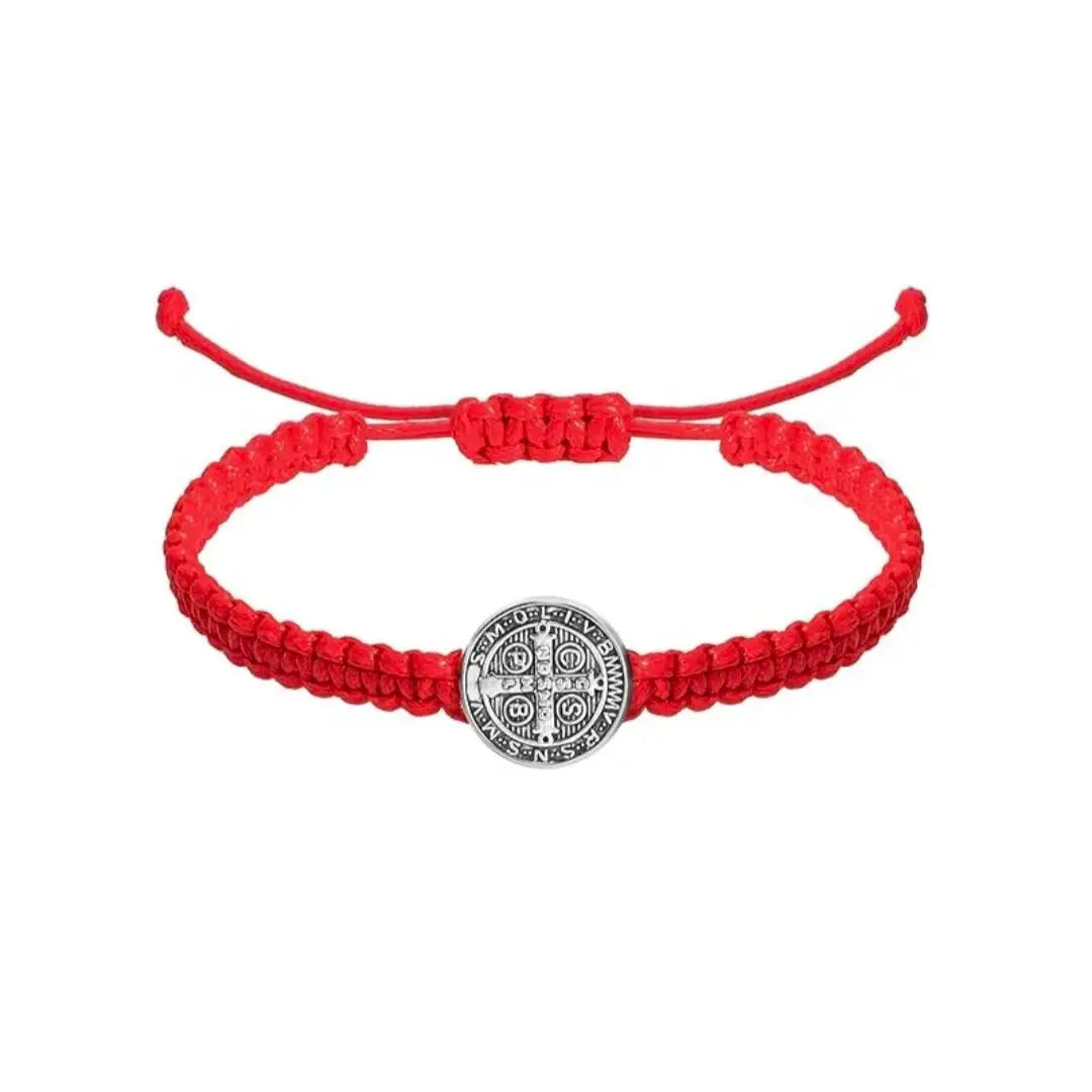 Saint Benedict Braided Adjustable Bracelet with Medal Charm (Assorted Colors)
