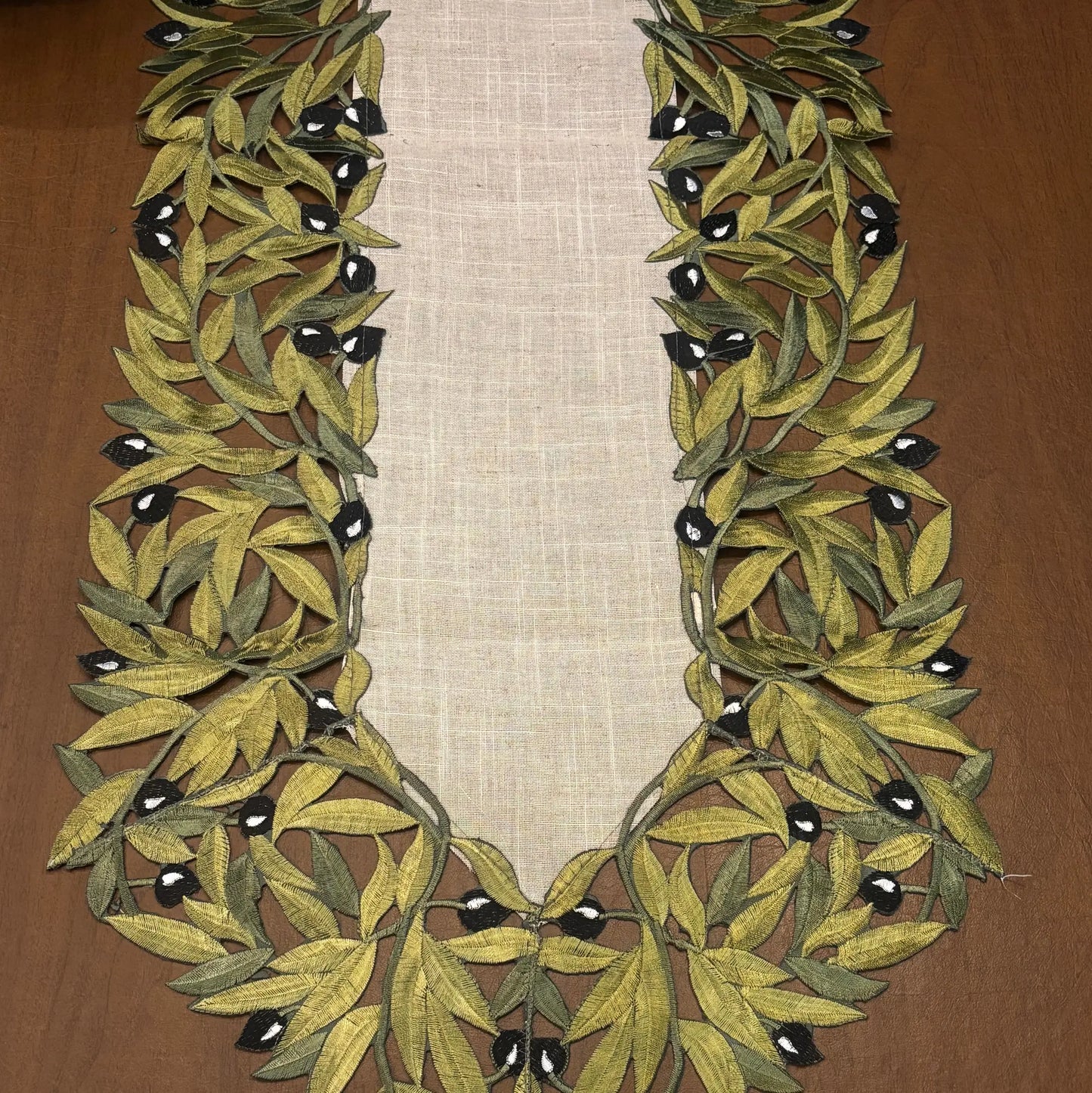 Laser Cut Leaves and Olives Border Table Runner