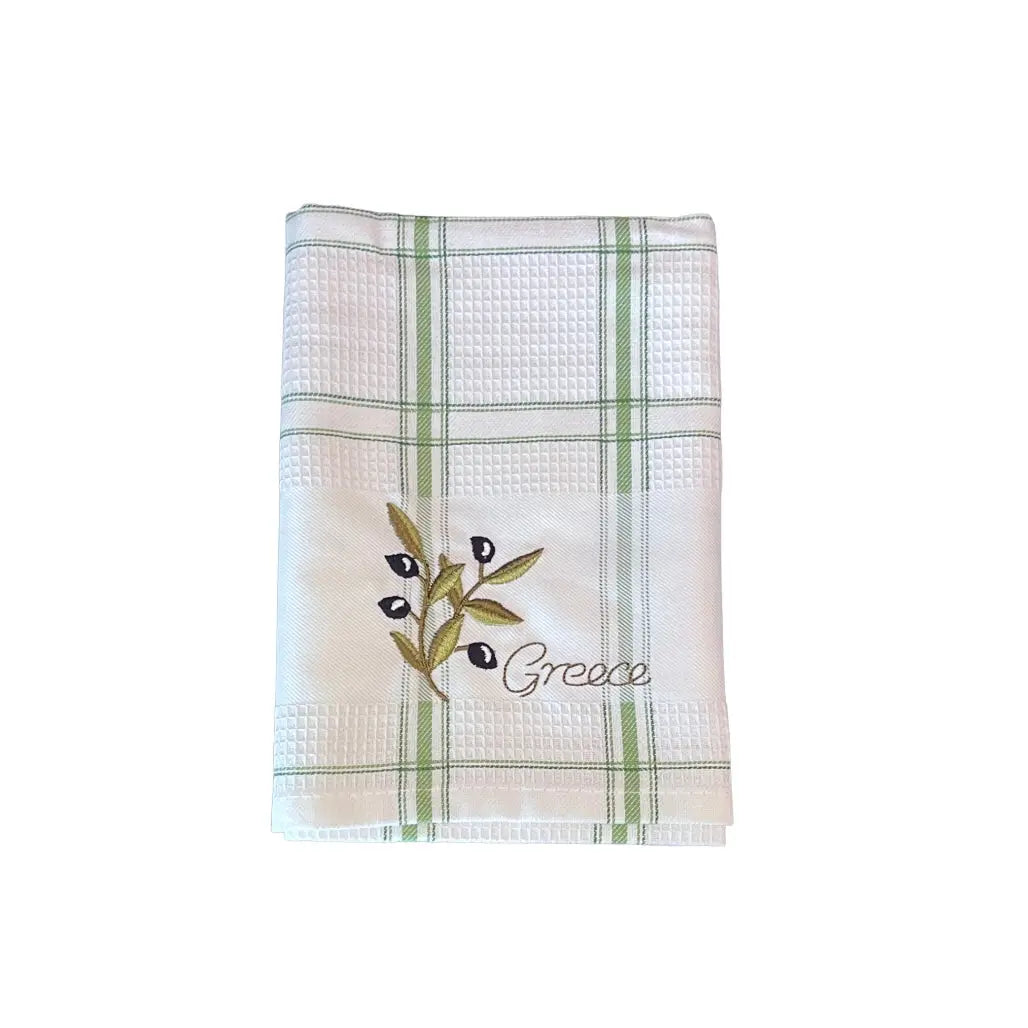 Embroidered Kitchen Towel: Olive Tree or Olive Branch
