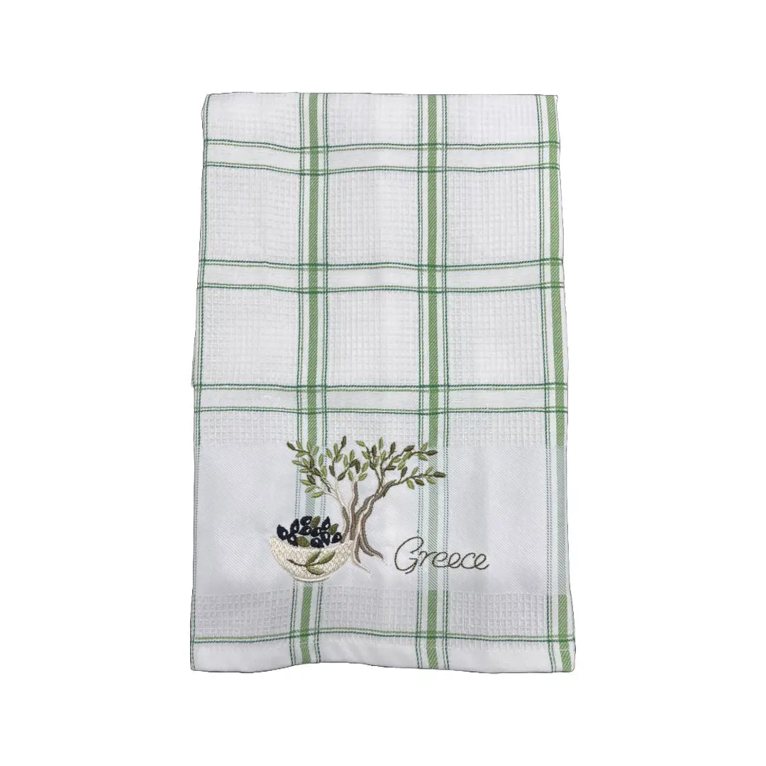 Embroidered Kitchen Towel: Olive Tree or Olive Branch