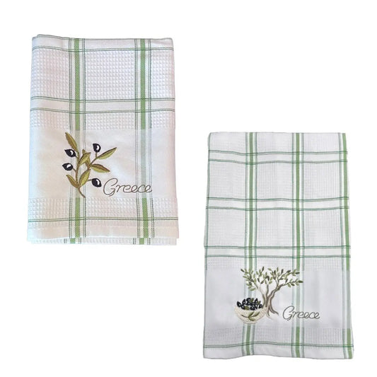 Embroidered Kitchen Towel: Olive Tree or Olive Branch